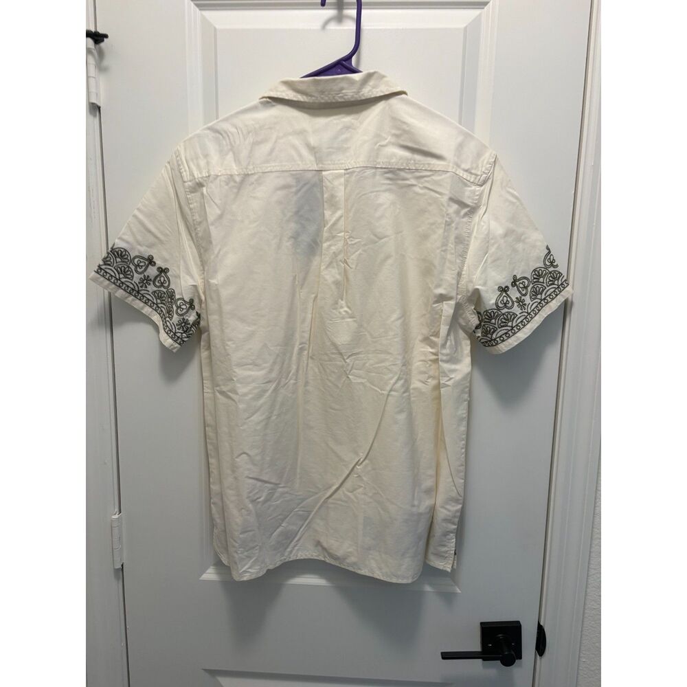 Goodfellow & Co Cream Green Button Up Shirt NWT Cotton Short Sleeve Pocket Med - Picture 3 of 8